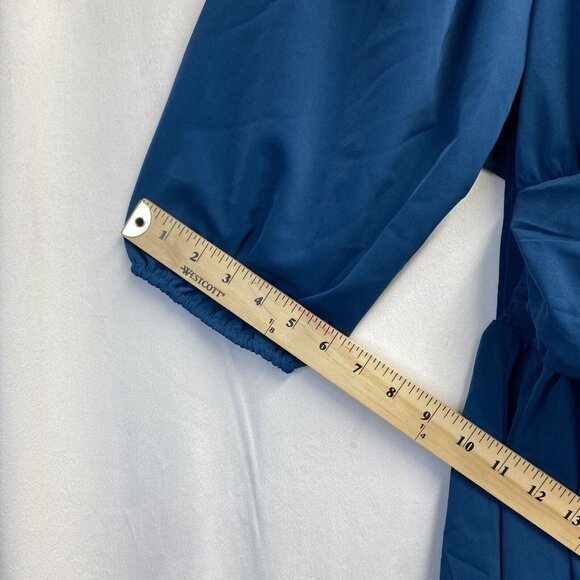 iGENJUN Off Shoulders Lantern Sleeve Smocked Backless A-Line Dress Women L Blue - Picture 6 of 16